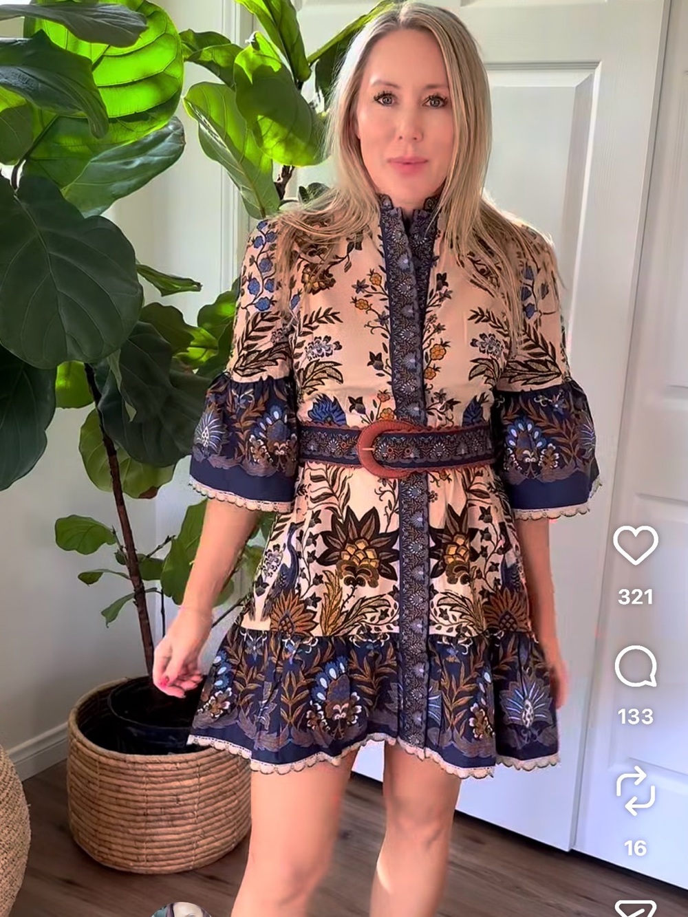 FARM Rio Blue and Cream Floral Belted Cotton Cape Dress - Picture 4 of 4